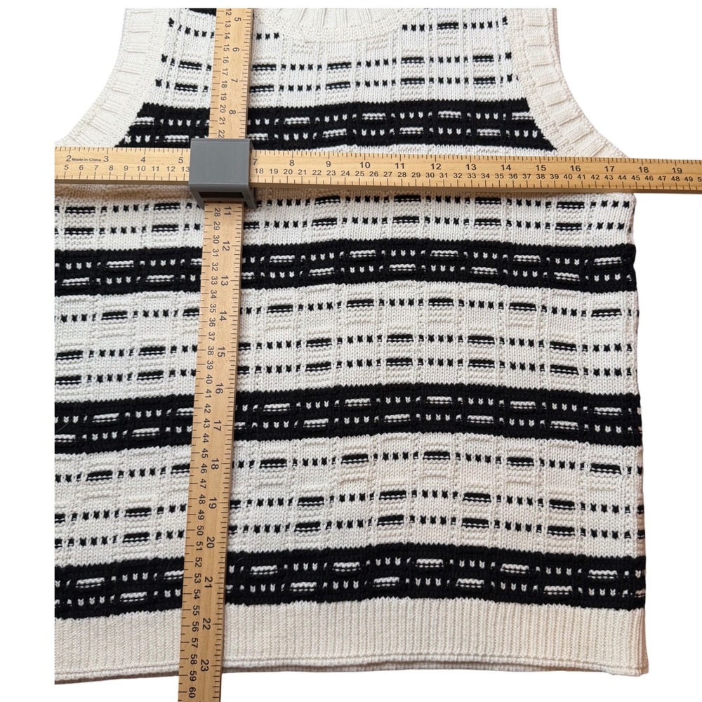 Ann Taylor Sweater Vest Womens LP Black White Striped Knit Metallic Crew Neck - Picture 4 of 5